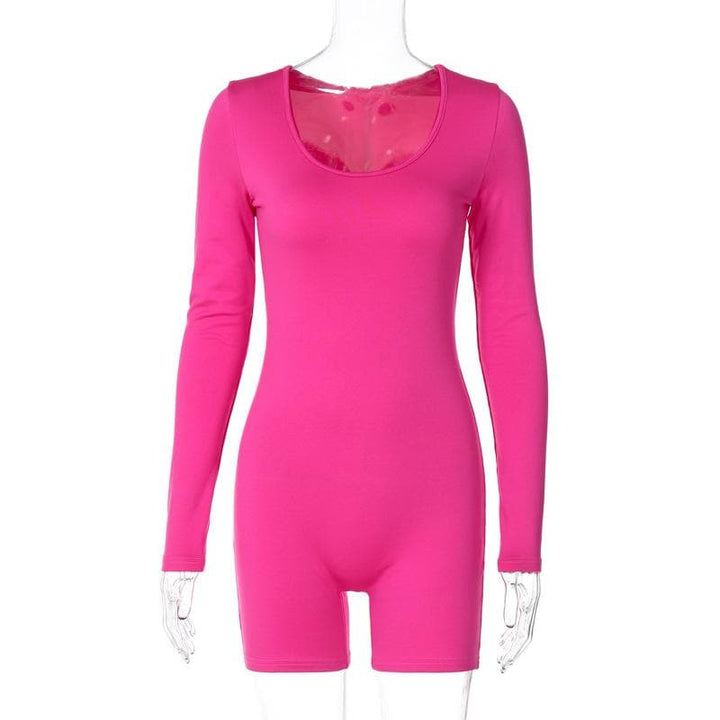 Solid u neck long sleeve romper  | Festival Outfits Women