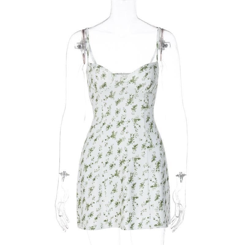 Low cut sleeveless flower pattern backless cami mini dress – Halibuy