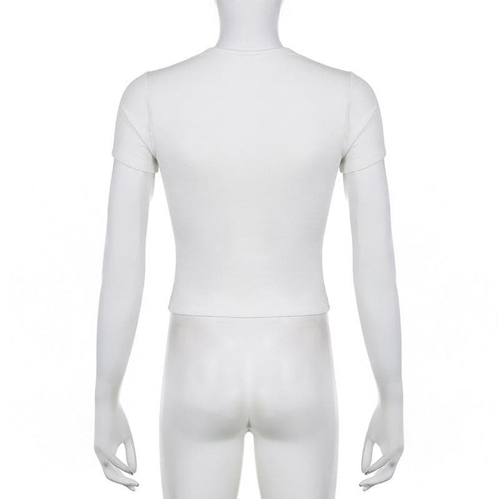 Ruched short sleeve patchwork solid lace hem self tie top