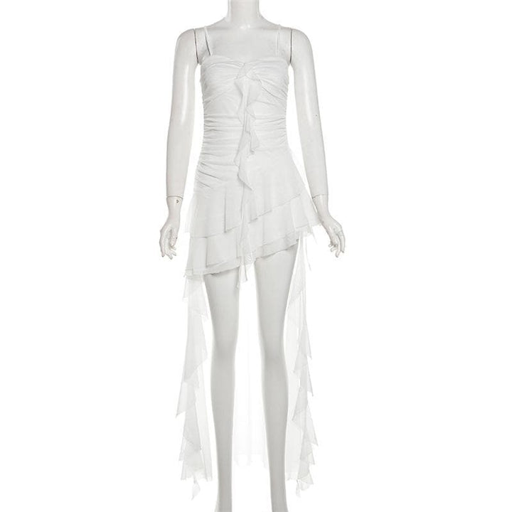 Ruched mesh ruffle sweetheart neck cami maxi dress  | Festival Outfits Women
