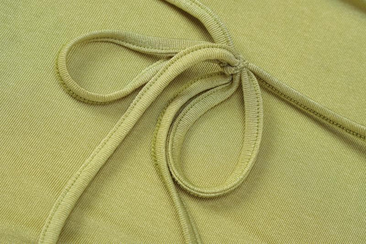 Sleeveless solid ruched self tie backless midi dress