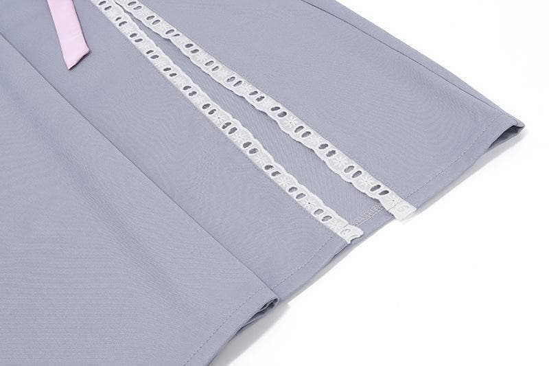 Bowknot slit lace hem denim zip-up hollow out irregular cut out midi skirt  | Festival Outfits Women