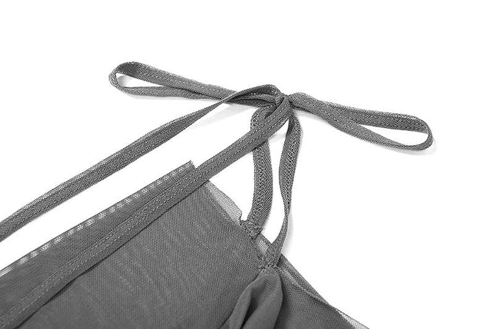 Long sleeve mesh self tie off shoulder solid crop top | Mesh Long Sleeve Crop Top