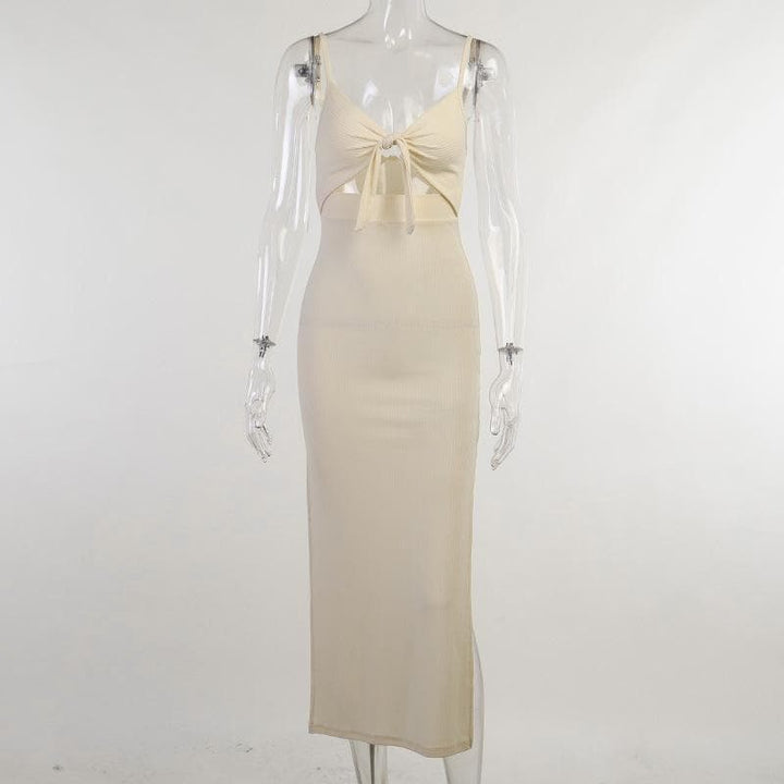 Hollow out slit knotted cami maxi dress - Halibuy