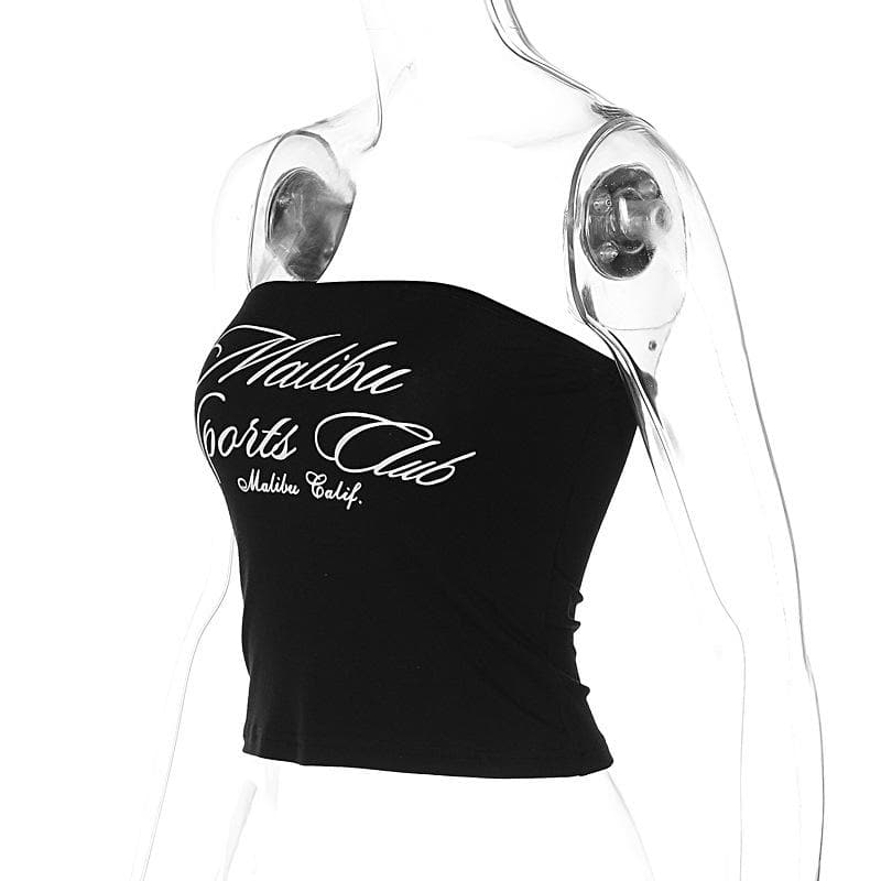 Letter pattern contrast backless tube top  | Festival Outfits Women