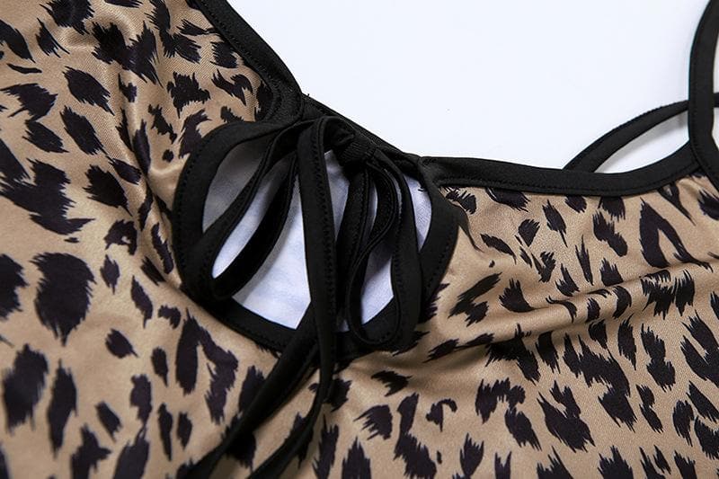 Leopard print hollow out backless cami cut out maxi dress  | Festival Outfits Women