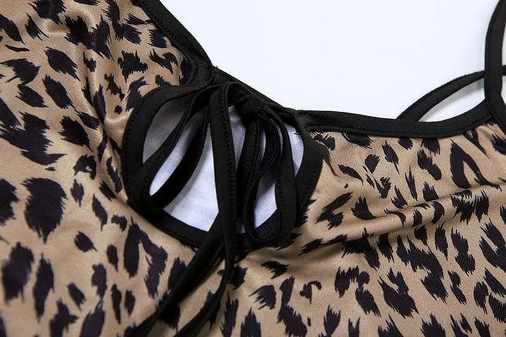 Leopard print hollow out backless cami cut out maxi dress  | Festival Outfits Women