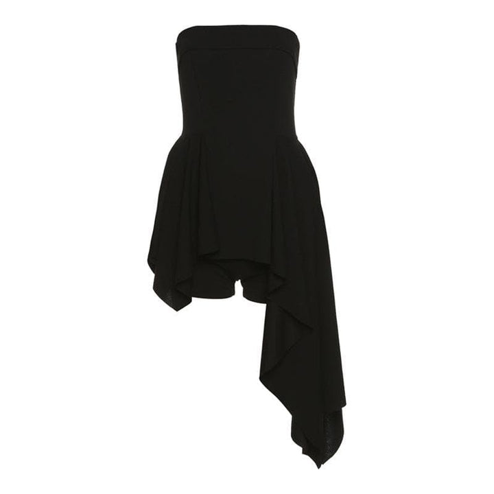 Irregular pleated off shoulder solid backless tube dress