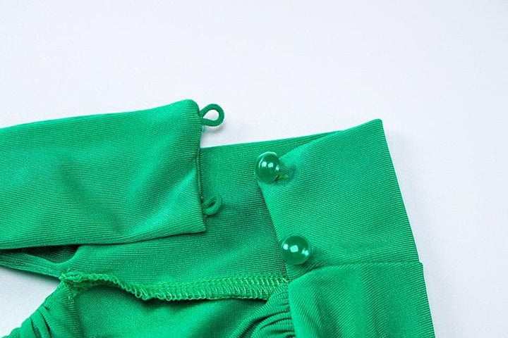 V neck solid ruched gloves high neck long sleeve bodysuit