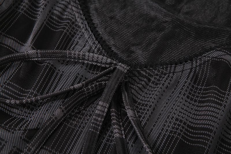 Mesh short sleeve plaid A line ruffled dress - Halibuy