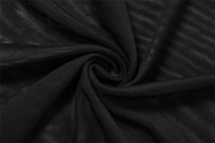 Mesh off shoulder contrast long sleeve ruffle 2 piece crop top | Mesh Long Sleeve Crop Top