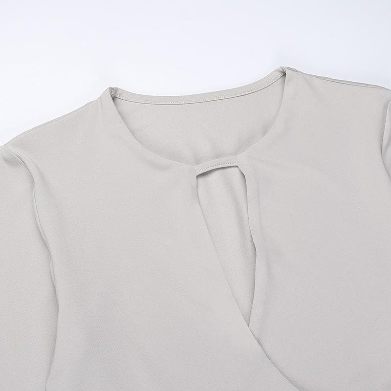 Hollow out solid cross front low cut long sleeve crop cut out top - Final Sale