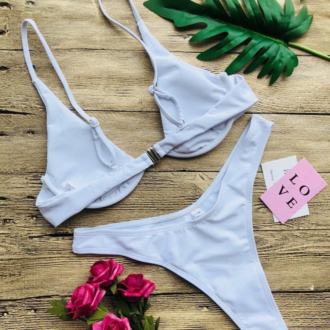 Push up solid bikini - Halibuy