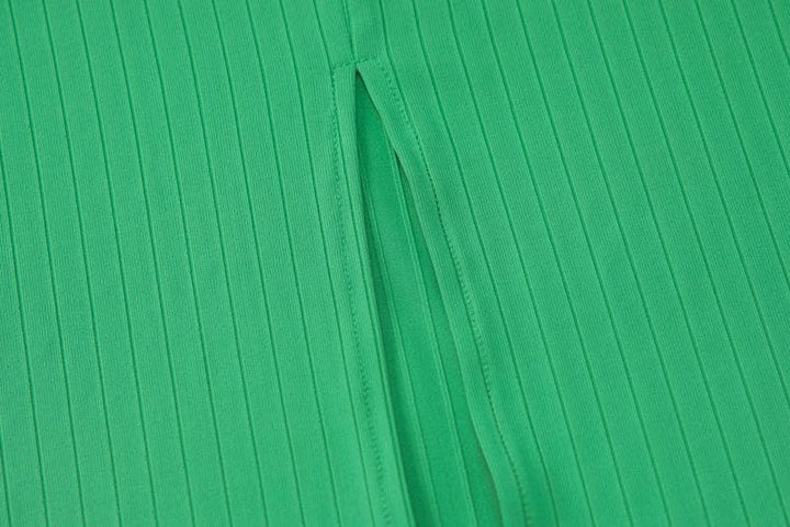 Hollow out V neck ribbed midi dress - Halibuy