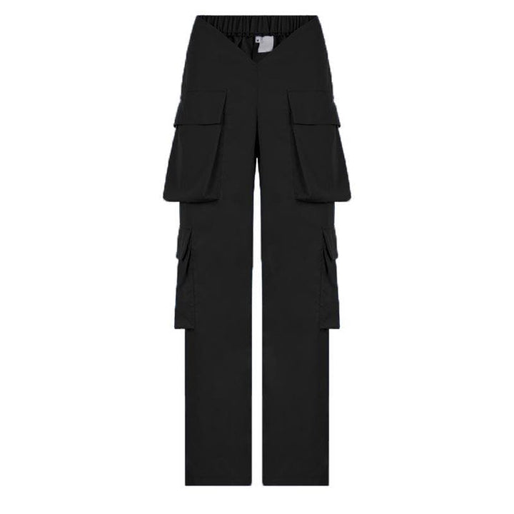 V waist pocket straight solid cargo pant Parachute pants