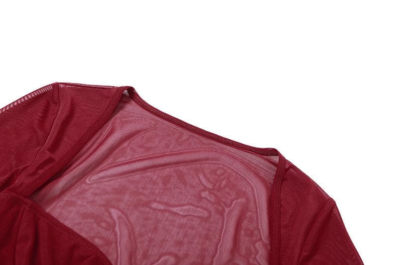 Corset mesh long sleeve solid ruched square neck crop top | Mesh Long Sleeve Crop Top  | Festival Outfits Women