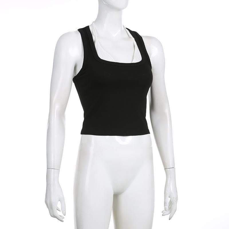 Patchwork contrast halter sleeveless crop top - Final Sale