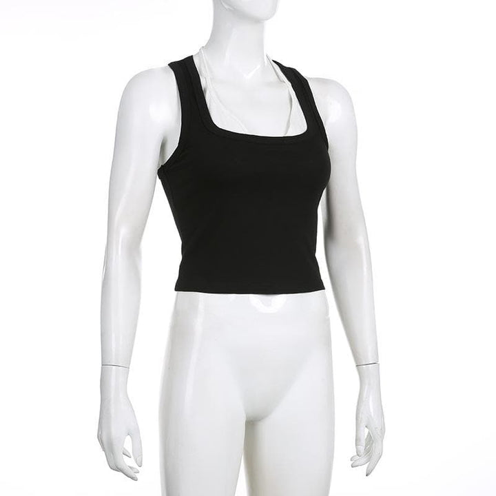 Patchwork contrast halter sleeveless crop top - Final Sale