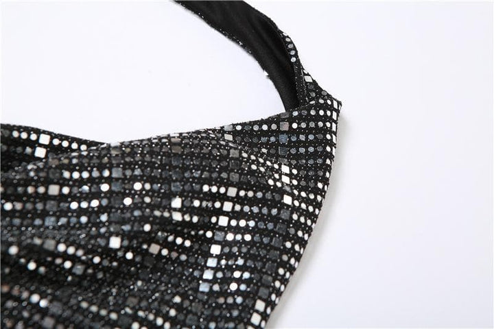 Textured cowl neck halter backless crop top