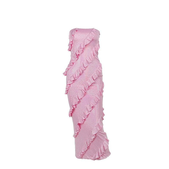 Ruffle textured ruched backless tube midi dress  | Festival Outfits Women