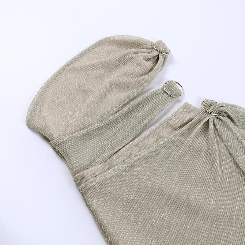 O ring hollow out irregular ruffle ribbed ruched tube cut out mini dress  | Festival Outfits Women