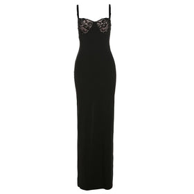 Sweetheart neck lace slit patchwork cami maxi dress  | Festival Outfits Women