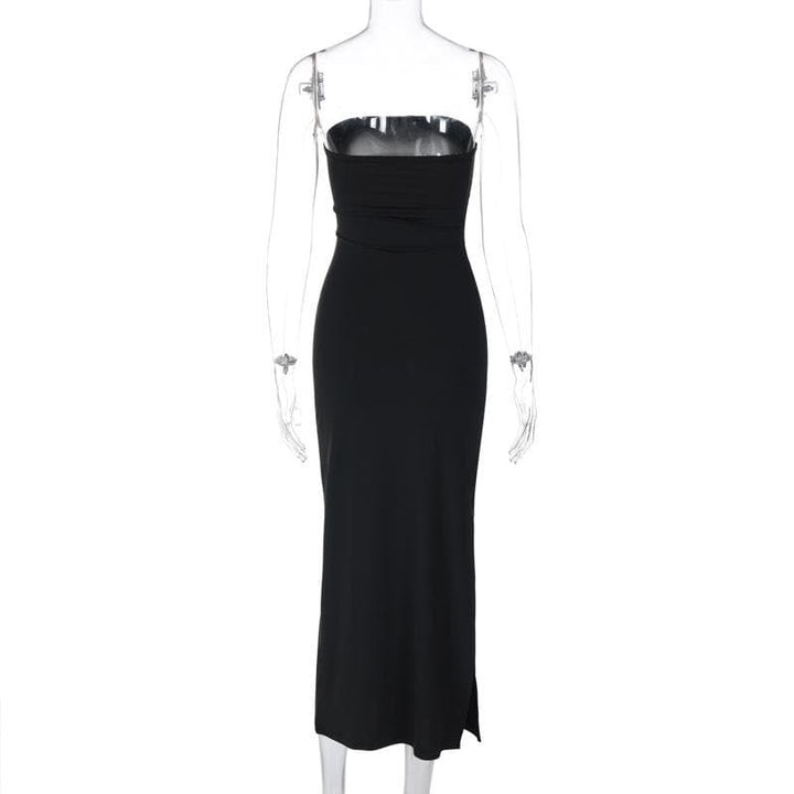 Slit backless solid sleeveless tube midi dress  | Festival Outfits Women