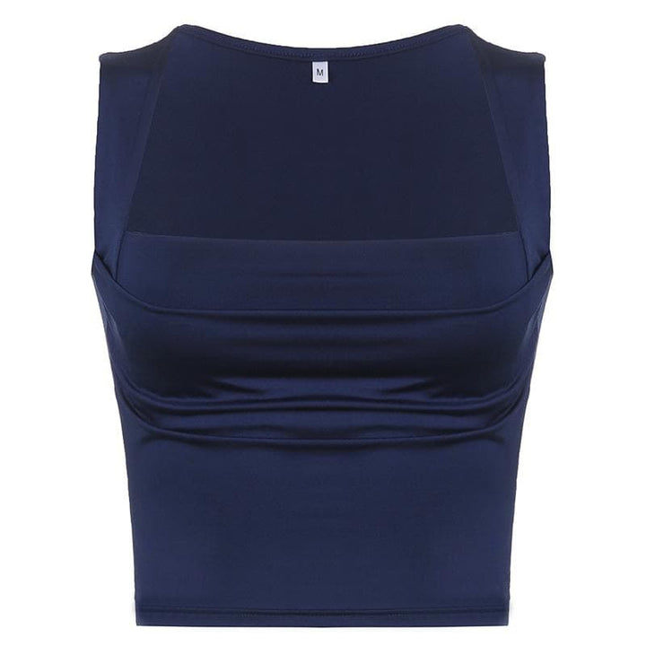 Square neck solid ruched sleeveless crop top