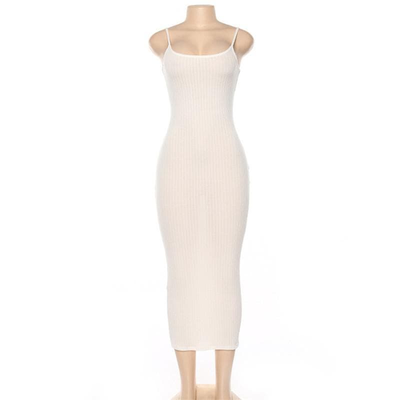 Ribbed solid cami midi dress - Final Sale - Halibuy