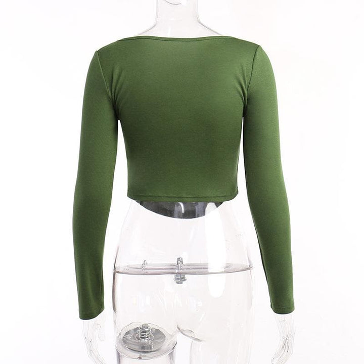 Long sleeve solid square neck crop top