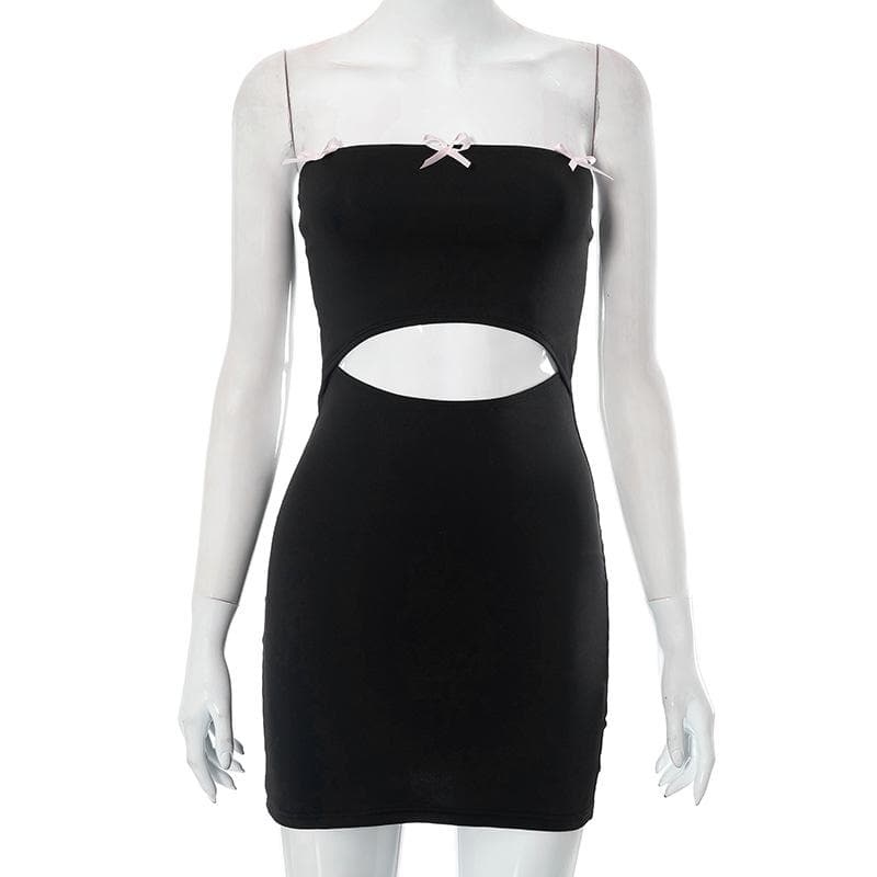 Hollow out bowknot solid backless tube cut out mini dress