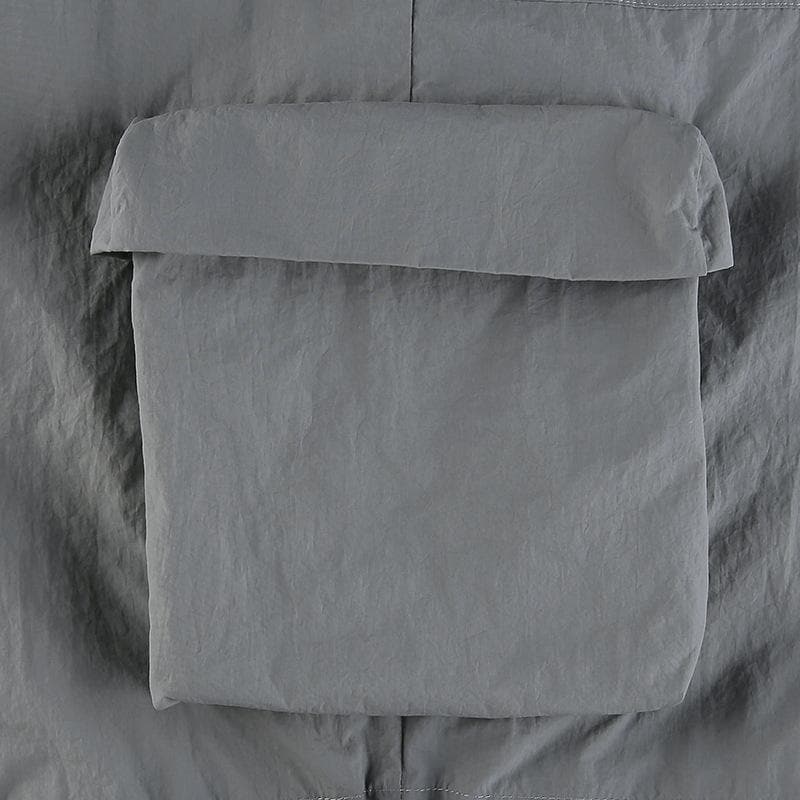 Drawstring solid cargo pocket low rise baggy pant Parachute pants