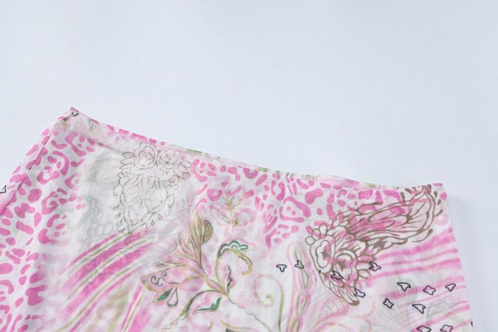 Halter contrast leopard print ribbon mini skirt set  | Leopard Print Mini Dress