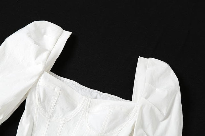 Puff sleeve heart neck corset solid top - Halibuy