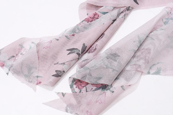 Halter hollow out lace hem flower print gloves cut out mini dress