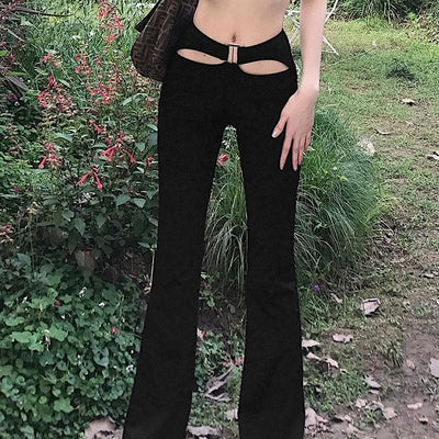 Hollow out front high waisted pant - Halibuy