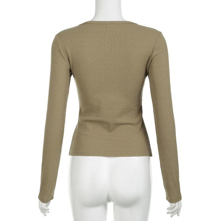 Abstract long sleeve contrast print v neck top  | Festival Outfits Women