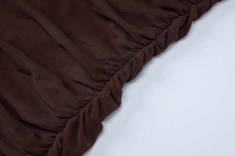 Cowl neck ruched o ring sheer mesh bowknot ribbon backless cami mini dress  | Festival Outfits Women