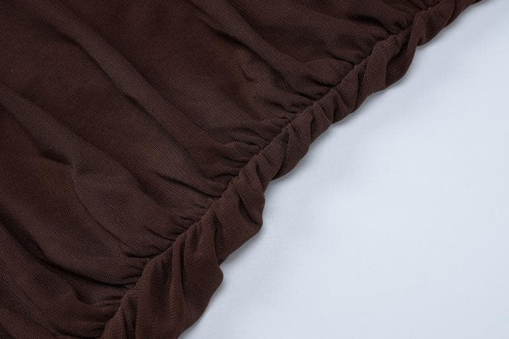 Cowl neck ruched o ring sheer mesh bowknot ribbon backless cami mini dress  | Festival Outfits Women