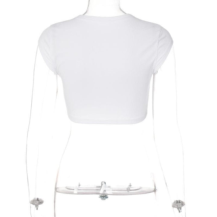 “SPOILED” embroidery contrast crewneck cap sleeve crop top