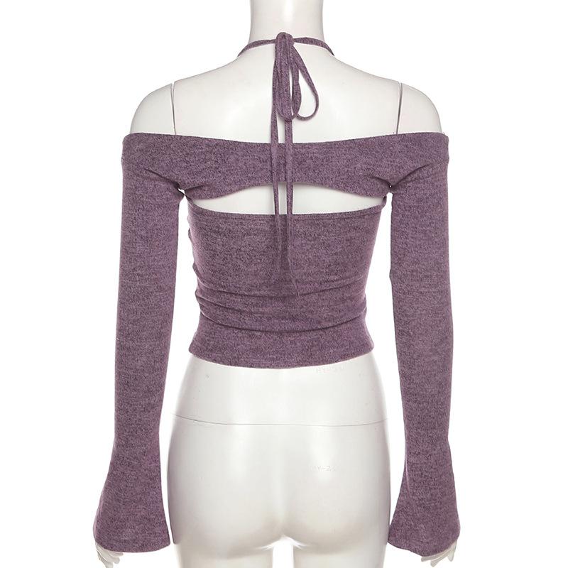 Long sleeve off shoulder knitted 2 piece top