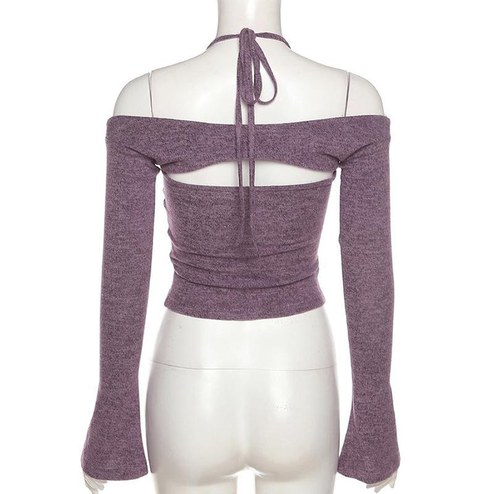 Long sleeve off shoulder knitted 2 piece top