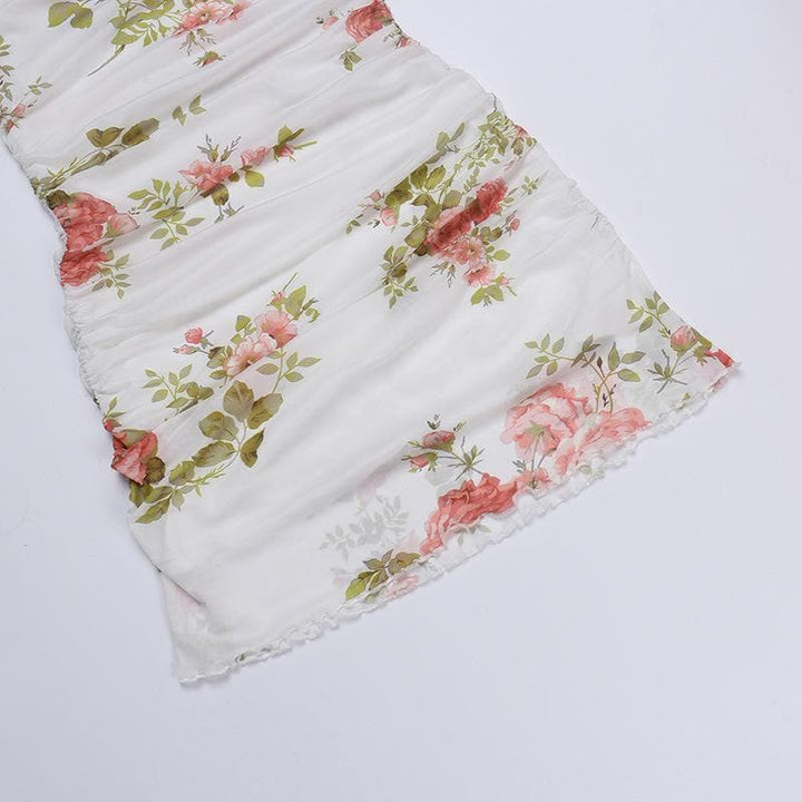 Cowl neck sheer mesh flower print ruffle cami mini dress  | Festival Outfits Women