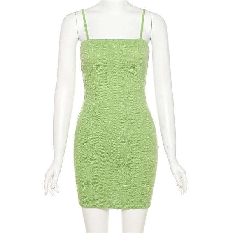 Textured solid square neck cami dress