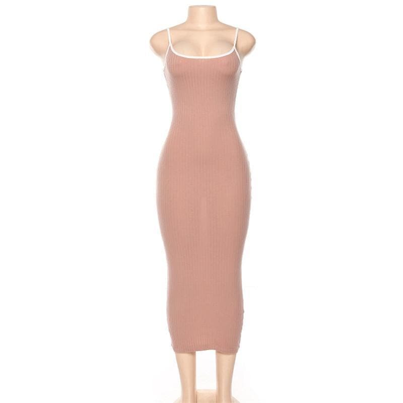 Ribbed solid cami midi dress - Final Sale - Halibuy
