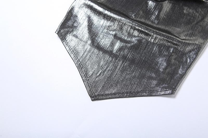 Metallic cowl neck buckle halter ruched backless top  | Festival Outfits Women