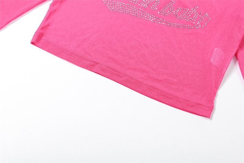 Mesh off shoulder long sleeve beaded halter 2 piece crop top | Mesh Long Sleeve Crop Top