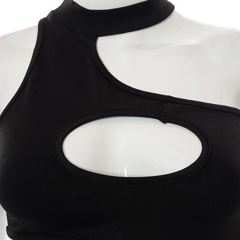 Hollow out irregular solid ruched dress - Halibuy