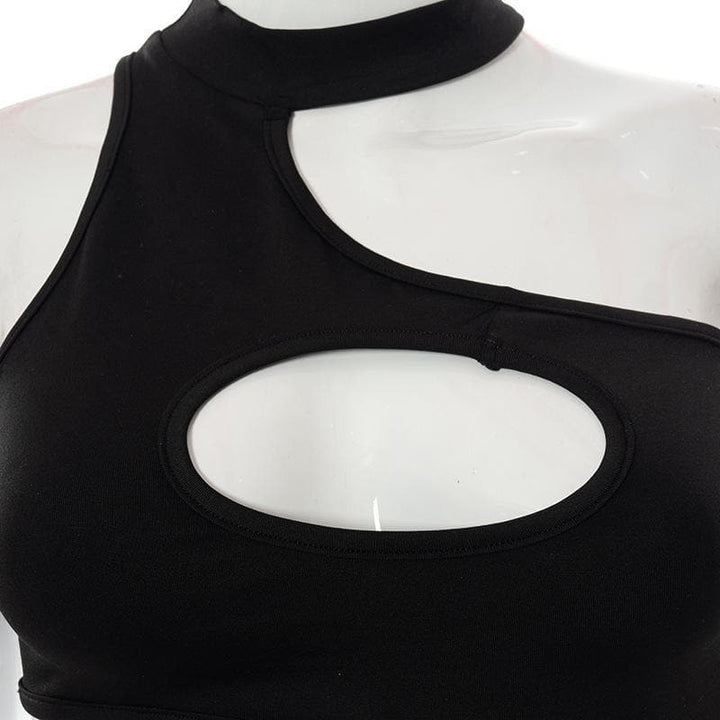 Hollow out irregular solid ruched dress - Halibuy