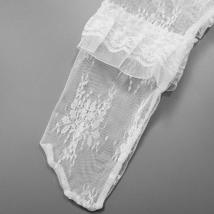 Lace ruffle solid stitch thigh high socks  | Festival Outfits Women
